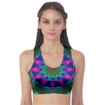 Star Of Leaves, Abstract Magenta Green Forest Sports Bra