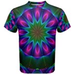 Star Of Leaves, Abstract Magenta Green Forest Men s Cotton Tee