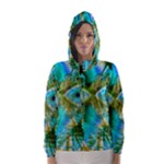 Crystal Gold Peacock, Abstract Mystical Lake Hooded Wind Breaker (Women)