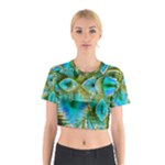 Crystal Gold Peacock, Abstract Mystical Lake Cotton Crop Top
