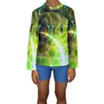 Dawn Of Time, Abstract Lime & Gold Emerge Kid s Long Sleeve Swimwear