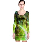 Dawn Of Time, Abstract Lime & Gold Emerge Long Sleeve Bodycon Dress