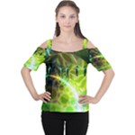 Dawn Of Time, Abstract Lime & Gold Emerge Women s Cutout Shoulder Tee