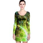 Dawn Of Time, Abstract Lime & Gold Emerge Long Sleeve Velvet Bodycon Dress