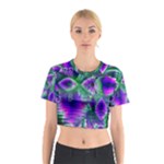 Evening Crystal Primrose, Abstract Night Flowers Cotton Crop Top