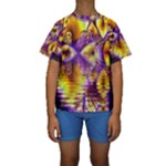 Golden Violet Crystal Palace, Abstract Cosmic Explosion Kid s Short Sleeve Swimwear