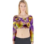 Golden Violet Crystal Palace, Abstract Cosmic Explosion Long Sleeve Crop Top