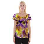 Golden Violet Crystal Palace, Abstract Cosmic Explosion Women s Cap Sleeve Top
