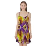 Golden Violet Crystal Palace, Abstract Cosmic Explosion Satin Night Slip