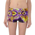 Golden Violet Crystal Palace, Abstract Cosmic Explosion Reversible Boyleg Bikini Bottoms