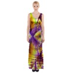 Golden Violet Crystal Palace, Abstract Cosmic Explosion Maxi Thigh Split Dress