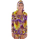 Golden Violet Crystal Palace, Abstract Cosmic Explosion Women s Long Sleeve Hooded T-shirt