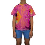 Magenta Boardwalk Carnival, Abstract Ocean Shimmer Kid s Short Sleeve Swimwear