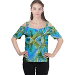 Mystical Spring, Abstract Crystal Renewal Women s Cutout Shoulder Tee