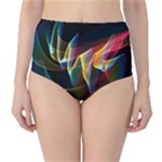 Northern Lights, Abstract Rainbow Aurora High-Waist Bikini Bottoms