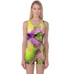 Raspberry Lime Mystical Magical Lake, Abstract  One Piece Boyleg Swimsuit