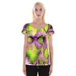 Raspberry Lime Mystical Magical Lake, Abstract  Women s Cap Sleeve Top