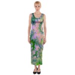 Rose Apple Green Dreams, Abstract Water Garden Fitted Maxi Dress