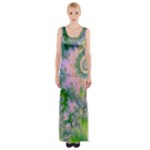 Rose Apple Green Dreams, Abstract Water Garden Maxi Thigh Split Dress