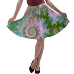Rose Forest Green, Abstract Swirl Dance A-line Skater Skirt