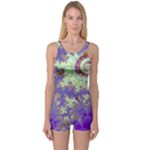 Sea Shell Spiral, Abstract Violet Cyan Stars One Piece Boyleg Swimsuit
