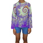 Sea Shell Spiral, Abstract Violet Cyan Stars Kid s Long Sleeve Swimwear