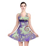 Sea Shell Spiral, Abstract Violet Cyan Stars Reversible Skater Dress