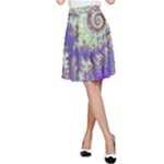 Sea Shell Spiral, Abstract Violet Cyan Stars A-Line Skirt