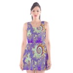 Sea Shell Spiral, Abstract Violet Cyan Stars Scoop Neck Skater Dress