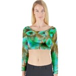 Spring Leaves, Abstract Crystal Flower Garden Long Sleeve Crop Top