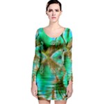 Spring Leaves, Abstract Crystal Flower Garden Long Sleeve Bodycon Dress