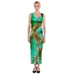 Spring Leaves, Abstract Crystal Flower Garden Fitted Maxi Dress