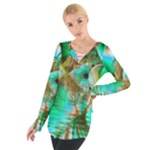 Spring Leaves, Abstract Crystal Flower Garden Women s Tie Up Tee