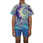 Violet Teal Sea Shells, Abstract Underwater Forest (purple Sea Horse, Abstract Ocean Waves  Kid s Short Sleeve Swimwear