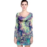 Violet Teal Sea Shells, Abstract Underwater Forest (purple Sea Horse, Abstract Ocean Waves  Long Sleeve Bodycon Dress
