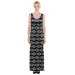 Black White Tiki Pattern Maxi Thigh Split Dress