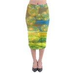 Golden Days, Abstract Yellow Azure Tranquility Midi Pencil Skirt