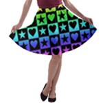 Rainbow Stars and Hearts A-line Skater Skirt