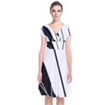 White and Black  Short Sleeve Front Wrap Dress