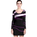 Purple, white and black lines Long Sleeve Velvet Bodycon Dress