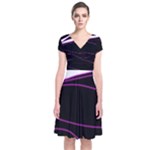 Purple, white and black lines Short Sleeve Front Wrap Dress