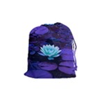 Lotus Flower Magical Colors Purple Blue Turquoise Drawstring Pouches (Medium) 