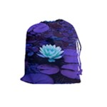 Lotus Flower Magical Colors Purple Blue Turquoise Drawstring Pouches (Large) 