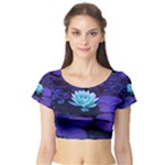 Lotus Flower Magical Colors Purple Blue Turquoise Short Sleeve Crop Top (Tight Fit)