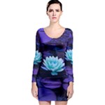 Lotus Flower Magical Colors Purple Blue Turquoise Long Sleeve Bodycon Dress