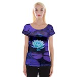Lotus Flower Magical Colors Purple Blue Turquoise Women s Cap Sleeve Top