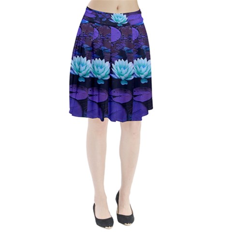 Lotus Flower Magical Colors Purple Blue Turquoise Pleated Skirt from ZippyPress