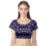 Palm Trees Motif Pattern Short Sleeve Crop Top (Tight Fit)
