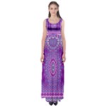 India Ornaments Mandala Pillar Blue Violet Empire Waist Maxi Dress
