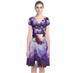 Purple Abstract Geometric Dream Short Sleeve Front Wrap Dress